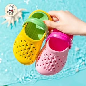 Cro Cartoon With Jibbitz Cute Sandals For Kids Lightweight EVA Beach Childrens Non-slip Hole Shoes