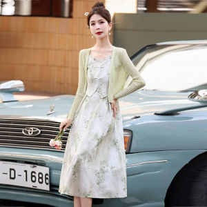 Elegant Chinese Style Two-Piece Dress Set Womens Summer Slimming Belted Strapless Midi Dress Beautiful Fashionable Ensemble