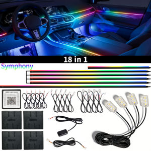 LED Symphony 6/10/14/18/22 in 1 Car Interior Ambient Light Kit APP Music Control Acrylic Strip RGB Atmosphere Lamp For Auto