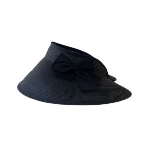 Japanese Special Purchase Zi-Xuan Zhang Same Style Big Brim Topless Hat Foldable Curling Sun Protection Hat Bows Sun-Proof Straw Hat