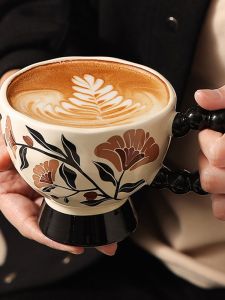 Exquisite Ceramic Coffee Cup with Floral Design Office High Footed Cup Festive Gift Item without Lid from Mainland China