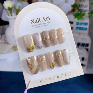 Half Sugar Metal Shell Gold Foil Gradient Nail Art Wearable Nail Tips Gentle Color Series Chinese Brand False Nails Set