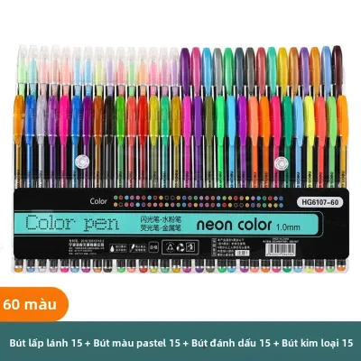 Bút Gel Màu Kim Tuyến Lấp Lánh Bộ 12-60 Cây 100 Ruột Bút Màu Ngòi 1.0mm Dùng Cho Trường Học Văn Phòng Đánh Dấu Vẽ Tranh.
