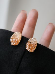 Orange Crystal Gradient Earrings Womens Fashionable Versatile Korean Style 925 Silver Ear Jewelry Elegant Lightweight