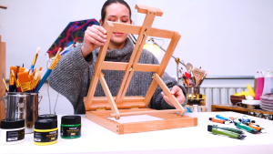 MEEDEN Heavy-Duty Tabletop Studio H-Frame Wooden Easel- Solid Beech Wood Adjustable Artists Desktop Wood Easel Table for Artist Beginners & Teens- Holds Canvas Art up to 23" High