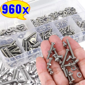 ชุดแหวนรองแบบแยกขนาดที่ปิดหัวนอตแบนชุดน็อตเกลียวไขควงซ็อกเก็ตหกเหลี่ยมสกรูสแตนเลสสตีล M3จำนวน960ชิ้นที่ยึดอุปกรณ์