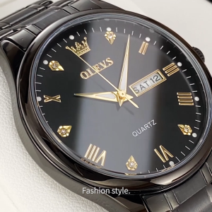 OLEVS Jam Tangan Pria Original Anti Air Tahan Led Luxury Analog Keren Stainless Steel Men Watch Hitam Putih Cod