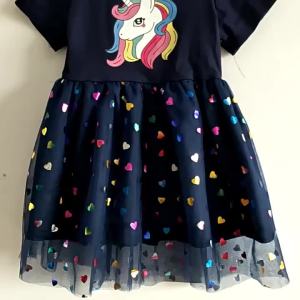 Kids Dresses for Girls Sohort Sleeve Unicorn Girls Sequins Costume Princess Dress Kids Daily Clothes