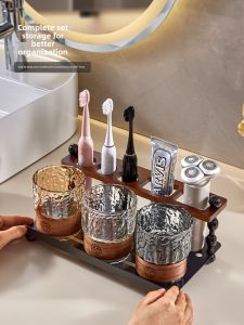 YINXIANG80YIGUAN | Elegant Bathroom Glass Cup Set Water Drain Storage Rack
