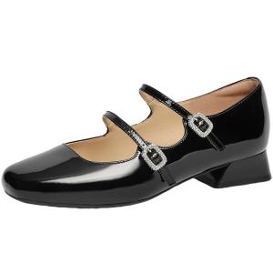 Belle | Celebrity Style Girls Mary Jane Shoe Coarse Heel Goat Leather