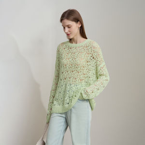 Amii Spring New Style Loose Knitted Sweater Hollow out Shoulder round Neck Hook Flower Design Commute Friendly Womens Top