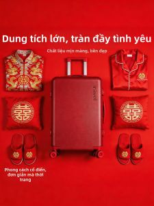 MANLVSHI | Bride Wedding Red Luggage 24 Inch Leather Suitcase