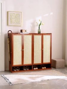 On Hand Bamboo Shoe Cabinet 7/6 Layers Wooden Door With Rattan flap / Shoe Rack Bamboo Organizer