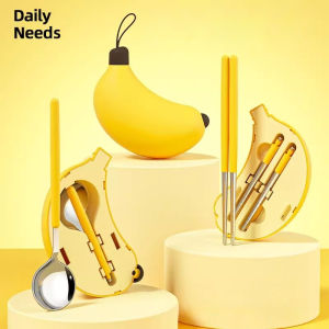 Portable Cutlery Set Stainless Steel Folding Chopsticks and Spoon Student Cutlery with Cute Storage Case For Work and Outdoor Use