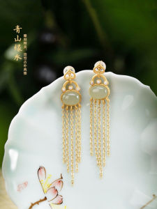 Elegant Long Tassel Double Ring Ear Cuff Ethnic Style Luxury Drop Earrings Fashionable Jewelry for Women  out New