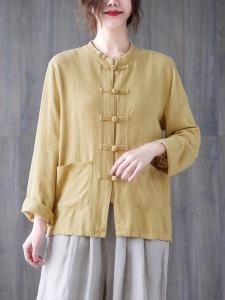 Chinese Style Zen Tea Gown Zen Clothes Lay Buddhist Clothes Tai Ji Suit Tang Suit Womens Chinese Style Retro Chinese Knot Button Top Cotton and Linen Shirt
