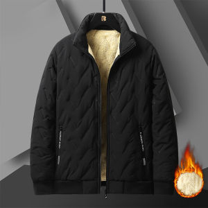 2025 New Mens Plus Size  Jacket Imitation Wool Stand Collar Winter Windproof Warm Outdoor Cotton-padded Jacket With Velvet