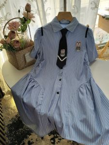 Váy Sơ Mi Trẻ Em Phong Cách Đại Học Cổ Điển Mùa Hè Mới POLO Cổ Sọc Xanh Váy Trẻ Em Cotton Thường Ngày Cho Bé Gái Từ 3-16 Tuổi