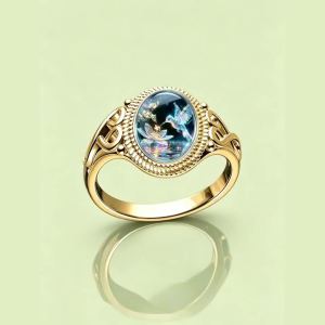 1pc Vintage Ethnic Style Oval Stone Hummingbird Lotus Flower Ring For Womens Bohemian Holiday Party Accessory Jewelry