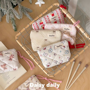 Cute Cat Embroidered Mini Portable Coin Purse Cotton Fabric Wallet Document Storage Bag Miscellaneous Items Organizer Card Holder