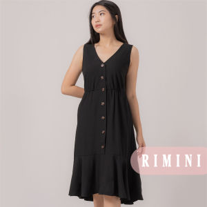 RIMINI - Dress Wanita Casual Tanpa Lengan Vneck Ruffle Midi Flowy XS-XL  - Venci Dress - 85561