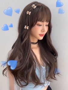 Long Curly Hair with Air Bangs Full Head Wig Fashionable Large Waves Naturally Fluffy