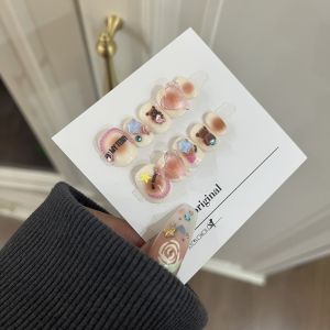Handmade Wear Nail Short Fresh Cream Style Bear Cute Gentle Style Wear Nail Tip