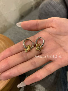 2024 New French Design Color Block Metal Star Ear Cuff Silver Color Fresh out Fashion Jewelry Womens Earring Pair Alloy Plated