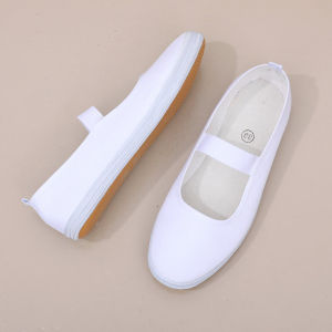 Trắng Giày Vải Biểu Diễn Múa Thể Dục Dụng Cụ Nữ Y Tá Trường Học Co Giãn Đóng Thấp Áo Giày Đế Cao Su Mũi Tròn