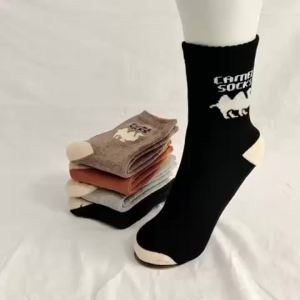 3 pair Thickened elastic middle tube socks Camel pattern for women men size 37-44