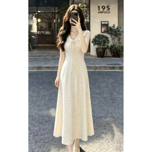 NIUVIES | Đầm Dots Không Tay Dài Slimming Nữ