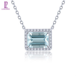 Lohaspie Jewelry Genuine 1.7 Carats Solid Sterling Silver 925 Pendant Original Natural Aquamarine Pendant Octagon Cut Gemstone Aquamarine Pendant For Women Silver 925 Jewelry