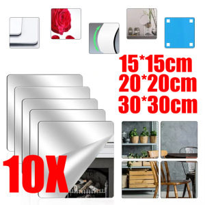 10pcs Self-adhesive Mirror Wall Stickers / Thickened Flexible DIY Art Acrylic Square Mirror Stickers / Non Glass Mirror Tiles Stickers for Living Room