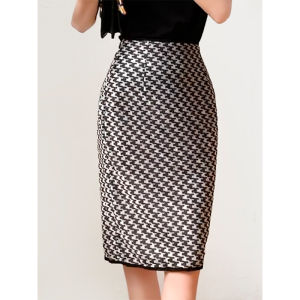 Withdraw Label-Cut/Comfortable Soft/Shiny Silver Silk/Retro Houndstooth Silm High Waist Skirt Bodycon Dress Summer