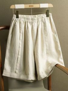Cotton Linen Shorts Women Summer Thin Mom Flax Mid-Length Pants Casual Loose Fit Outerwear Casual Linen Five-Quarter Pants