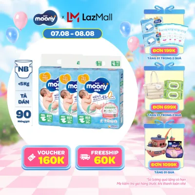 [20g 7-10.8 QUÀ TẶNG SLCH] Combo 3 tã dán cao cấp Moony Newborn 90 miếng - Nhập khẩu từ Nhật Bản