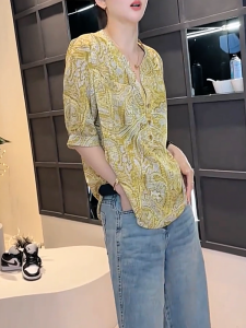 QINGNAER | Slimming Casual Printed Blouse Loose Summer Shirt