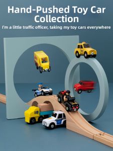iekool | Magnetic Inertial Train Ambulance Police Construction Car Educational Wooden Track Toy Cars