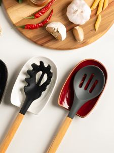 Ceramic Spoon Holder Kitchen Utensil Rack Chopsticks Stand Soup Spoon Storage Dish Square Shape Chinese Court Style