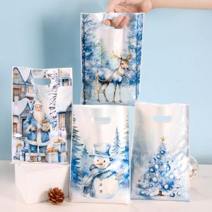 Túi Đựng Kẹo Giáng Sinh Màu Xanh Thiết Kế Ông Già Noel Người Tuyết 10/20/50 Cái Quà Tặng Mùa Đông Túi Xách Tay Dùng Làm Quà Tặng Cho Bữa Tiệc Trang Trí