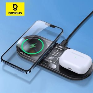 BASEUS | Baseus 20W Dual Wireless Charger Fast Qi Wireless Charging Digital LED Display For iPhone 15 14 Airpod Pro Samsung Charging Pad