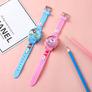 Ready Stock: New Hello Watch for Kids Girls Funny Flip Cover Turnable Kids Watch Cute Cartoon Pattern Quartz Watch Silicon Strap Children Watch For Kids GirlsKids Toys Watch
