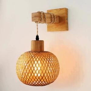 Plug-in Retro Wabi-sabi Bamboo Woven Bedside Wall Lamp Dining Room Rattan Lamp Bedroom Balcony Rural Indoor Background Wall