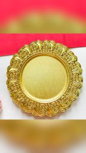 13 Inch Plastic Dinner Plate Reusable Round Pattern Elegant Serve Ware Plates for Weddings Parties Anniversary Thanksgiving