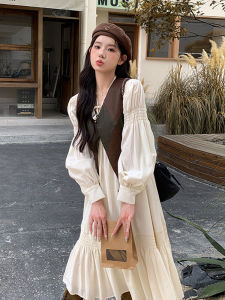 French Vintage Vest Dress Two-Piece Set Women Spring Autumn New High-End Sensation Elegant Meat Covering Slimming Long Dress
