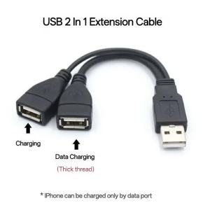NNBILI 3pcs USB Male To 2USB Female Socket USB 2.0 Extension Line Data Cable Power Adapter Converter Splitter USB Cable 15/30cm
