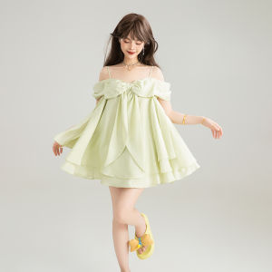 KEIKO Butterfly Knot One Shoulder Strap Short Skirt Loose Top Half Skirt Set Sweet Style Adjustable Shoulder Strap Splice Design Summer Dress