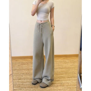 กางเกงวอร์มทรงหลวมเอวสูงสำหรับผู้หญิง ทรงหลวม ทรงเข็มขัดโค้ง กางเกงขายาวทรงกล้วย เอฟเฟกต์การดูดซับความชื้น ฤดูใบไม้ร่วง 2024