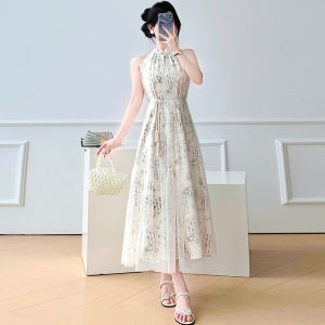 Gentle Summer Wind Necklace Dress Womens New 2024 Sweet Elegance Anti-Aging Slimming Forest System Chiffon Floral Skirt