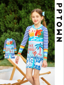 PPTOWN | UV Protection Quick Dry Long Sleeve One Piece Swimwear for Children